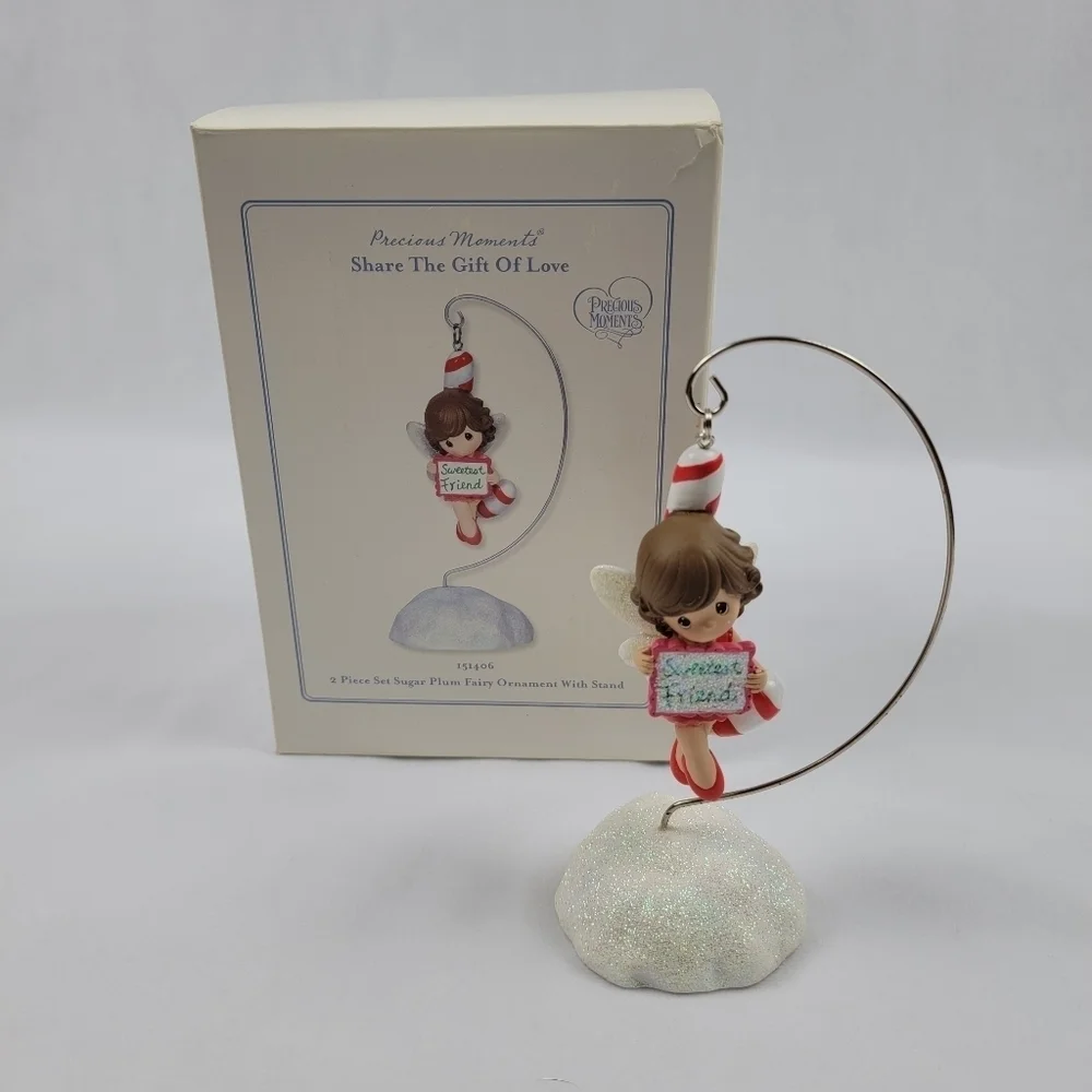 NWT Precious moments 2 piece set sugar plum ferry ornament with stand